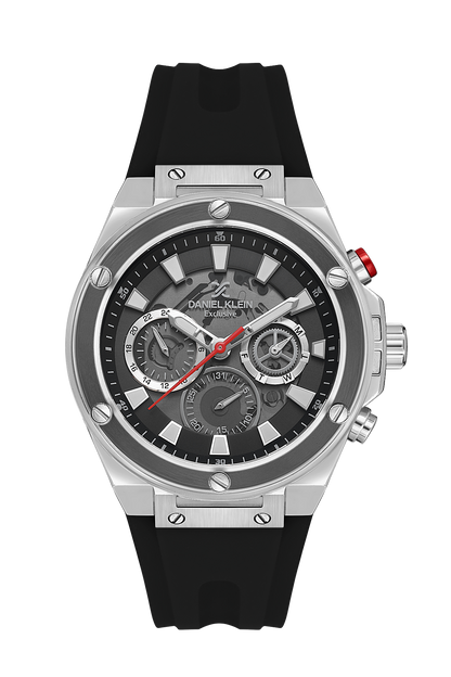 Daniel Klein Exclusive Grey Dial Black Silicone Strap Silver Watch - DK.1.13889-1 Kiwi Watches