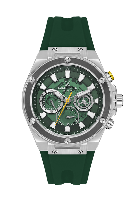 Daniel Klein Exclusive Green Skeleton Dial and Silicone Strap Silver Watch - DK.1.13889-2 Kiwi Watches