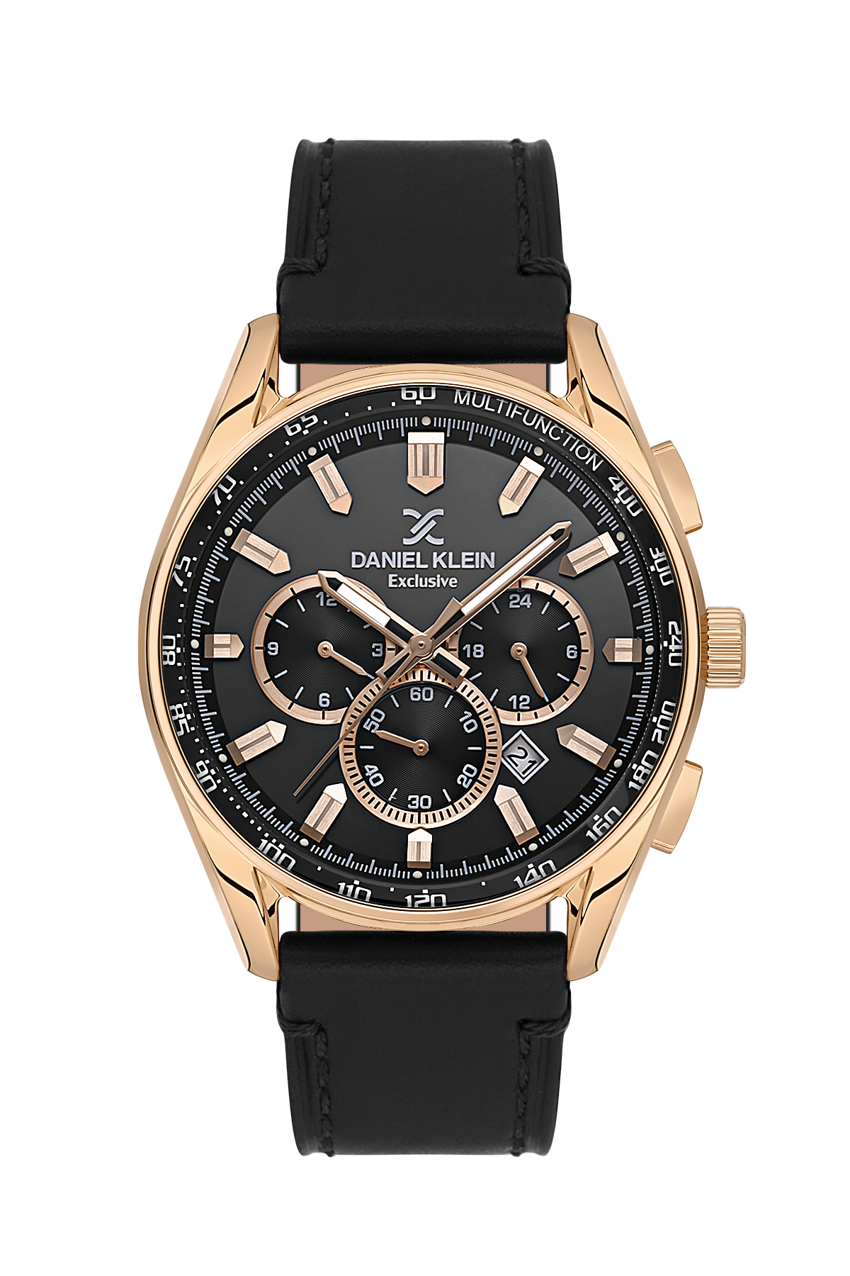 Daniel Klein Exclusive Black Dial and Genuine Leather Strap Rose Gold Watch - DK.1.13902-3 Kiwi Watches