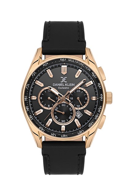 Daniel Klein Exclusive Black Dial and Genuine Leather Strap Rose Gold Watch - DK.1.13902-3 Kiwi Watches