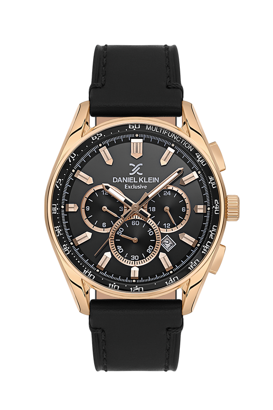 Daniel Klein Exclusive Black Dial and Genuine Leather Strap Rose Gold Watch - DK.1.13902-3 Kiwi Watches