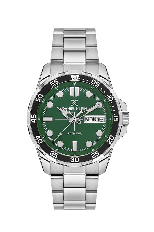 Daniel Klein Premium Day Date Window Green Dial Silver Watch - DK.1.13884-2 Kiwi Watches