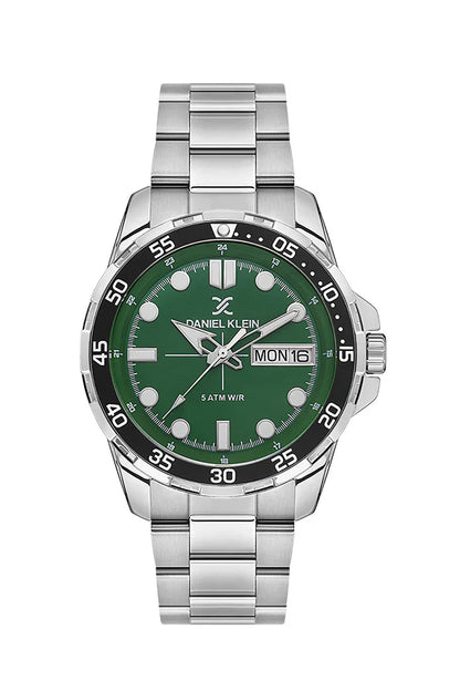 Daniel Klein Premium Day Date Window Green Dial Silver Watch - DK.1.13884-2 Kiwi Watches