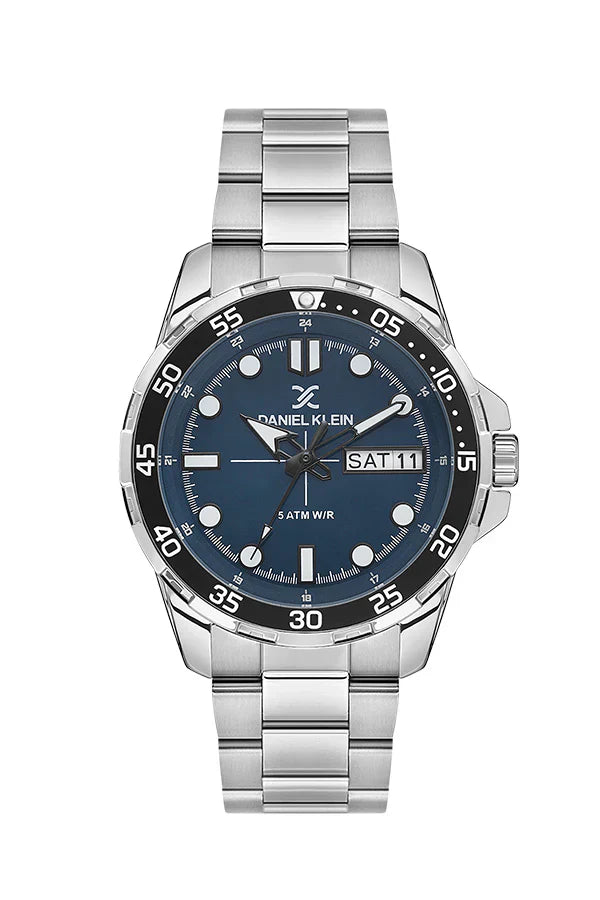 Daniel Klein Premium Day Date Window Blue Dial Silver Watch - DK.1.13884-5 Kiwi Watches