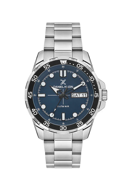 Daniel Klein Premium Day Date Window Blue Dial Silver Watch - DK.1.13884-5 Kiwi Watches