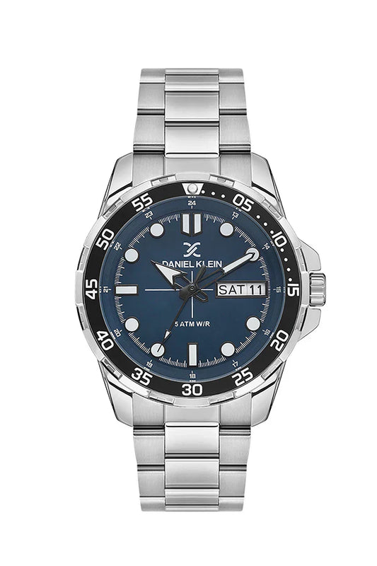 Daniel Klein Premium Day Date Window Blue Dial Silver Watch - DK.1.13884-5 Kiwi Watches