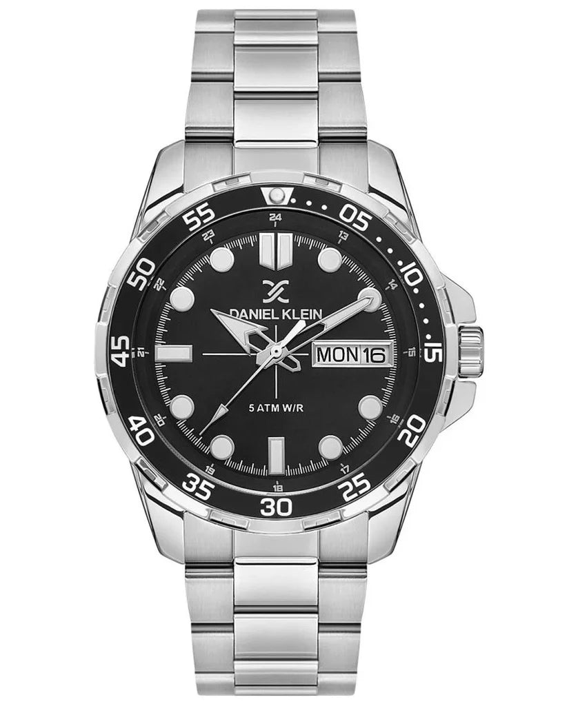 Daniel Klein Premium Day Date Window Black Dial Silver Watch - DK.1.13884-1 Kiwi Watches