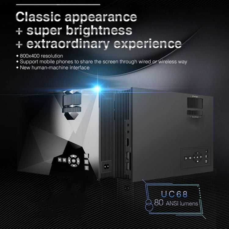UC68 80ANSI 800x400 Home Theater Multimedia HD 1080P LED Projector,  Support USB/SD/HDMI/VGA/IR