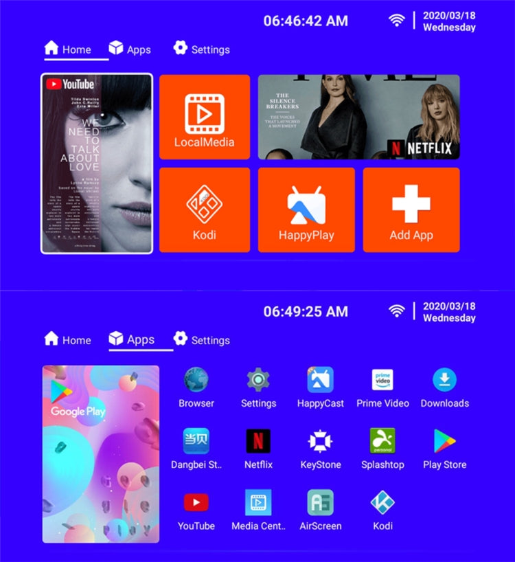 T6 2000ANSI Lumens Mini Theater Projector, Android 7.1 RK3128 Quad Core, 1GB+8GB, US Plug