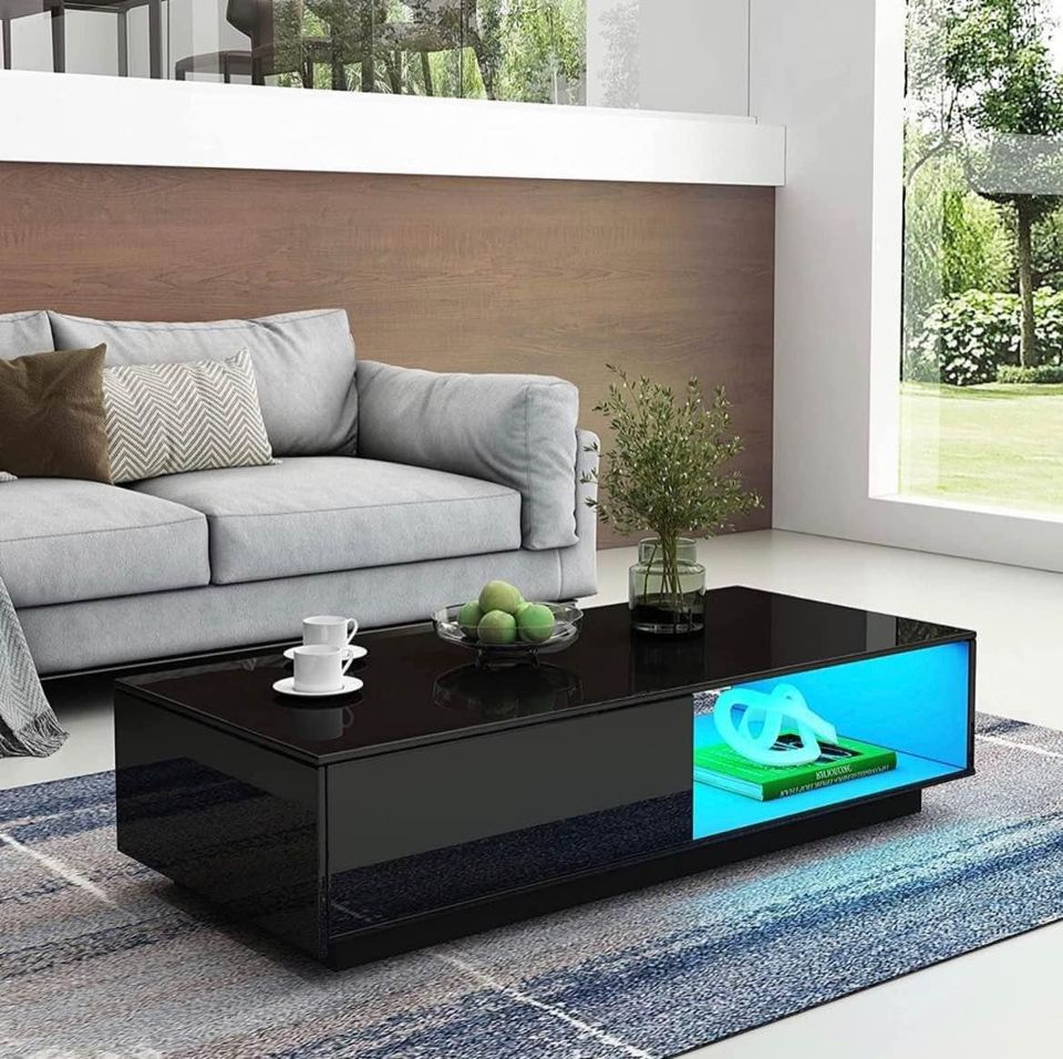 'Romote' Black Gloss Coffee table with RGB LED Lighting sue-e furniture