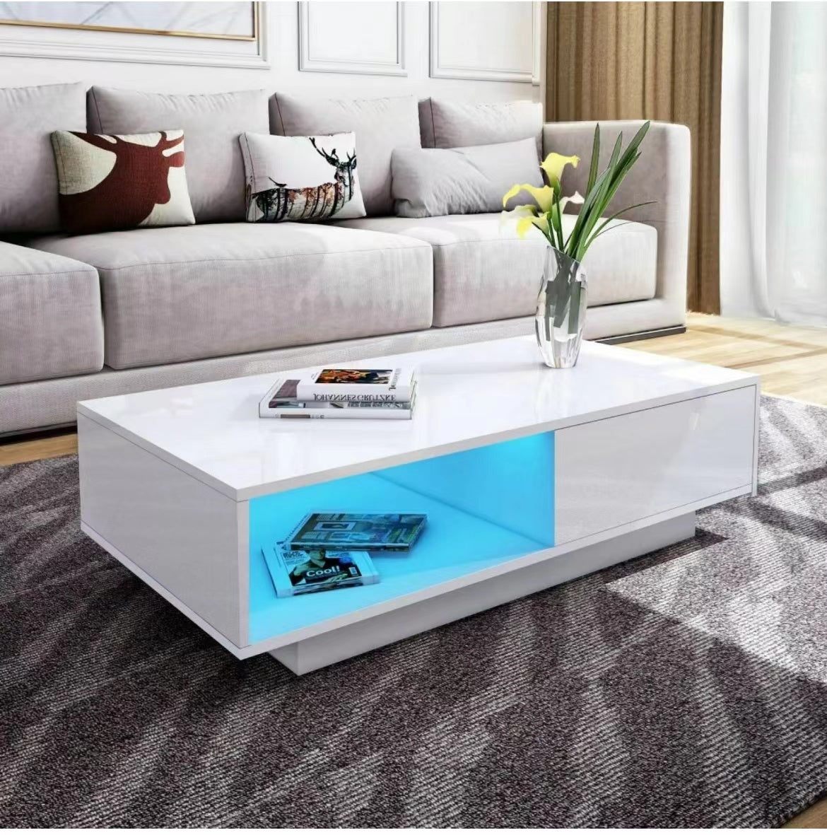 'Romote' White Gloss Coffee table with RGB LED Lighting sue-e furniture