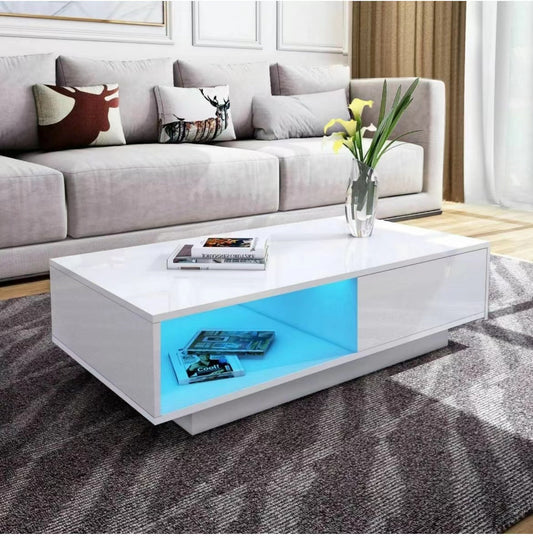 'Romote' White Gloss Coffee table with RGB LED Lighting sue-e furniture