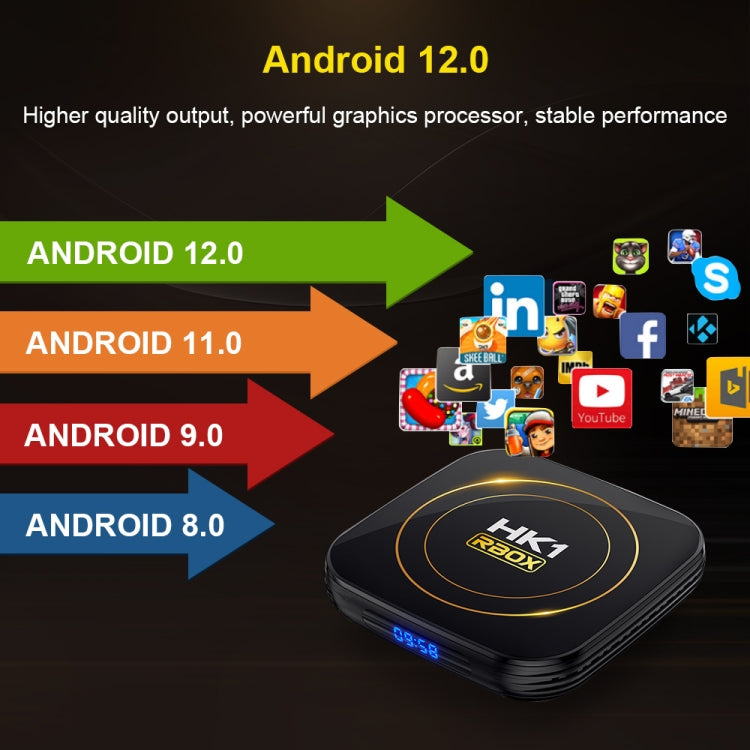HK1 RBOX-H8S 4K Ultra HD Android 12.0 Smart TV Box with Remote Control, Allwinner H618 Quad-Core, 4GB+32GB