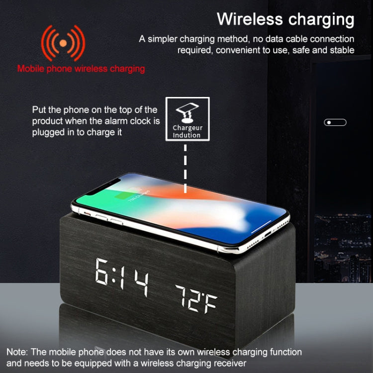 KD8801 5W Wooden Creative Wireless Charger LED Mirror Digital Display Sub-alarm Clock, Regular Style