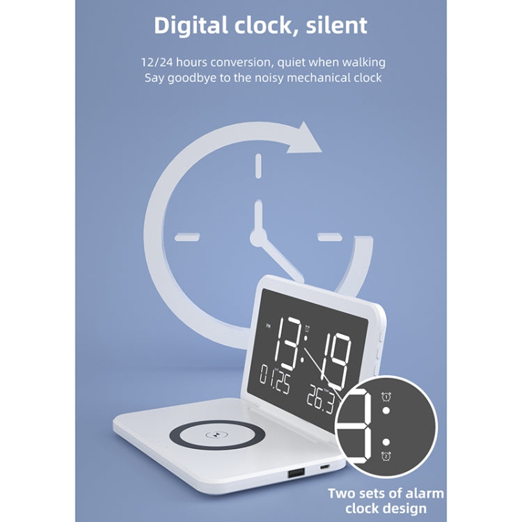 SY-118 15W Foldable Mirror Surface Perpetual Desk Calendar Clock Wireless Charger with Alarm Clock & Three-level Brightness Adjustable Function