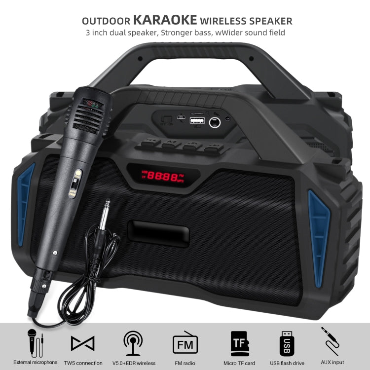 New Rixing NR-6011M Bluetooth 5.0 Portable Outdoor Karaoke Wireless Bluetooth Speaker with Microphone & Shoulder Strap