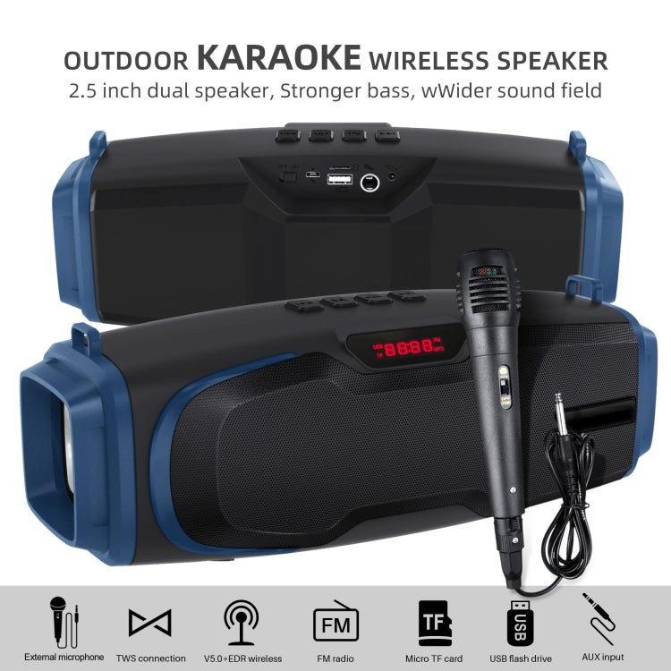 New Rixing NR-6012M Bluetooth 5.0 Portable Outdoor Karaoke Wireless Bluetooth Speaker with Microphone & Shoulder Strap