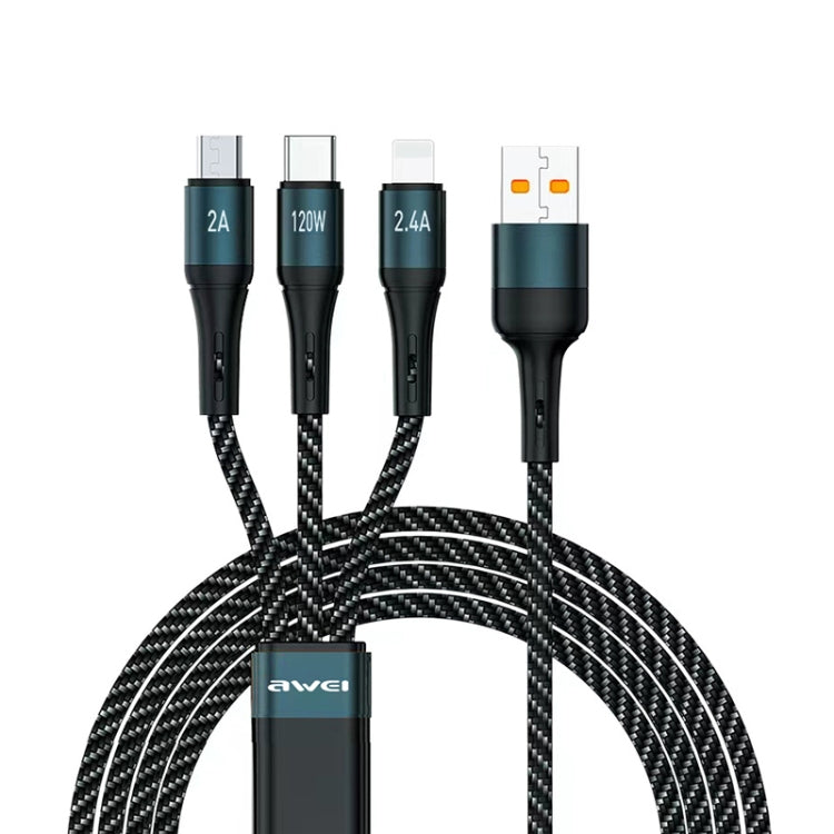 awei CL-972 Type-C / USB-C + 8 Pin + Micro USB 3 In 1 Fast Charging Data Cable, Length: 1.2m