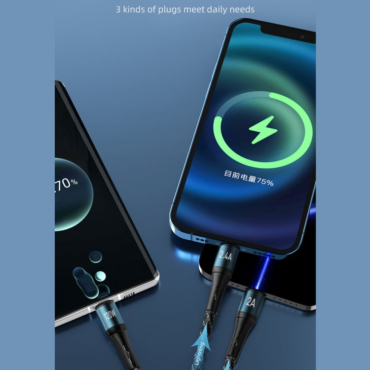 awei CL-972 Type-C / USB-C + 8 Pin + Micro USB 3 In 1 Fast Charging Data Cable, Length: 1.2m