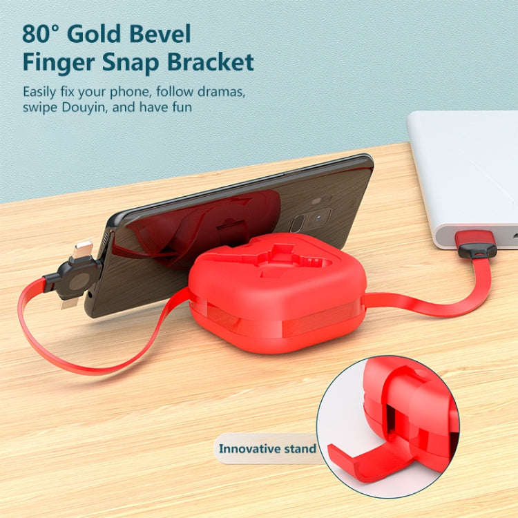 3 in 1 USB To 8Pin + Micro USB + USB-C / Type-C Telescopic Charging Cable with Mobile Phone Holder