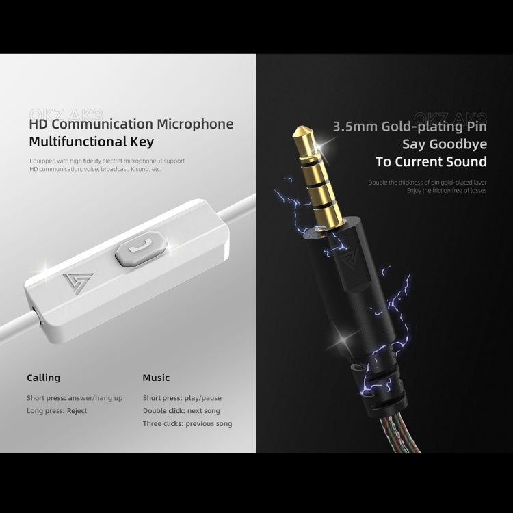 QKZ AK3 FiLe In-ear Subwoofer Wire-controlled Earphone with Mic