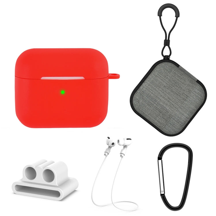 5 in 1 Silicone Earphone Protective Case + Earphone Bag + Earphones Buckle + Hook + Anti-lost Rope Set