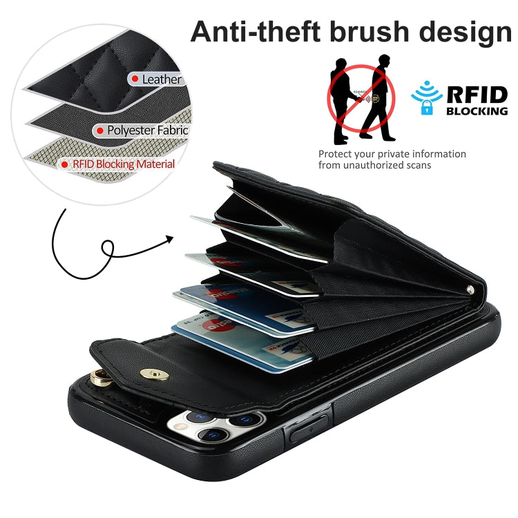 Rhombic Texture Card Bag Phone Case with Long Lanyard