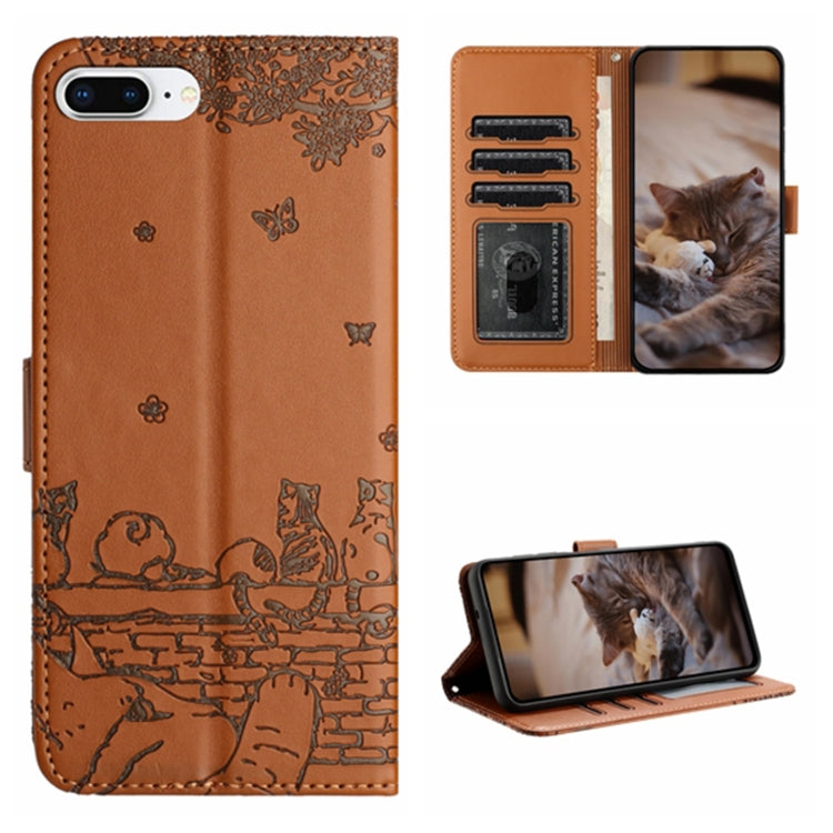 Cat Embossing Pattern Leather Phone Case with Lanyard
