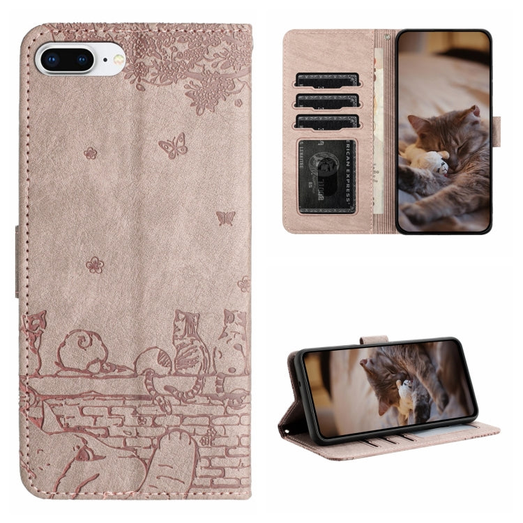 Cat Embossing Pattern Leather Phone Case with Lanyard
