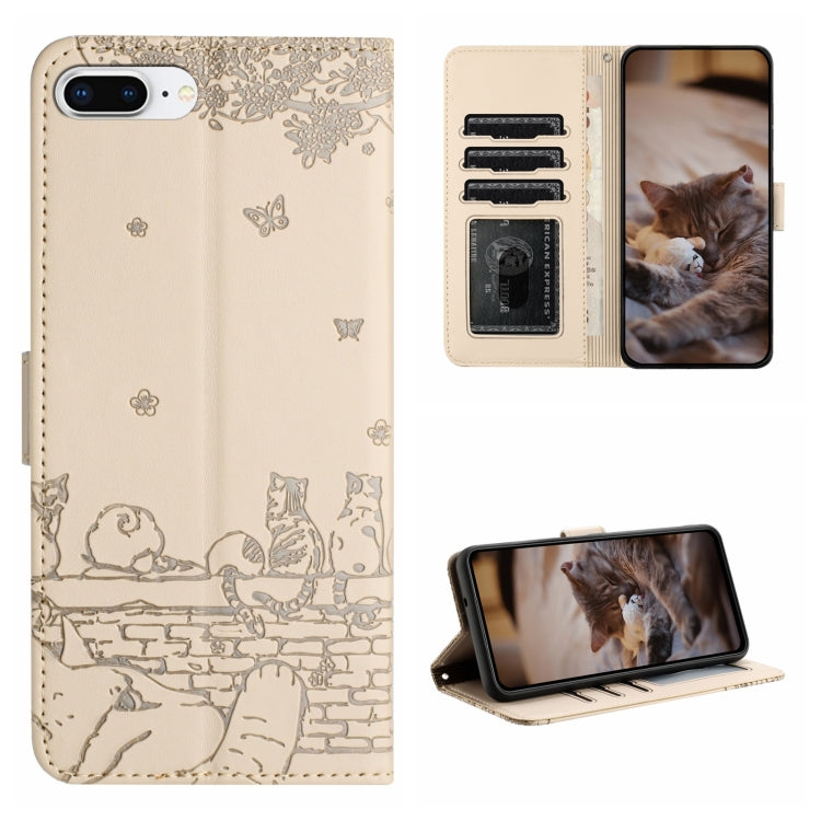 Cat Embossing Pattern Leather Phone Case with Lanyard