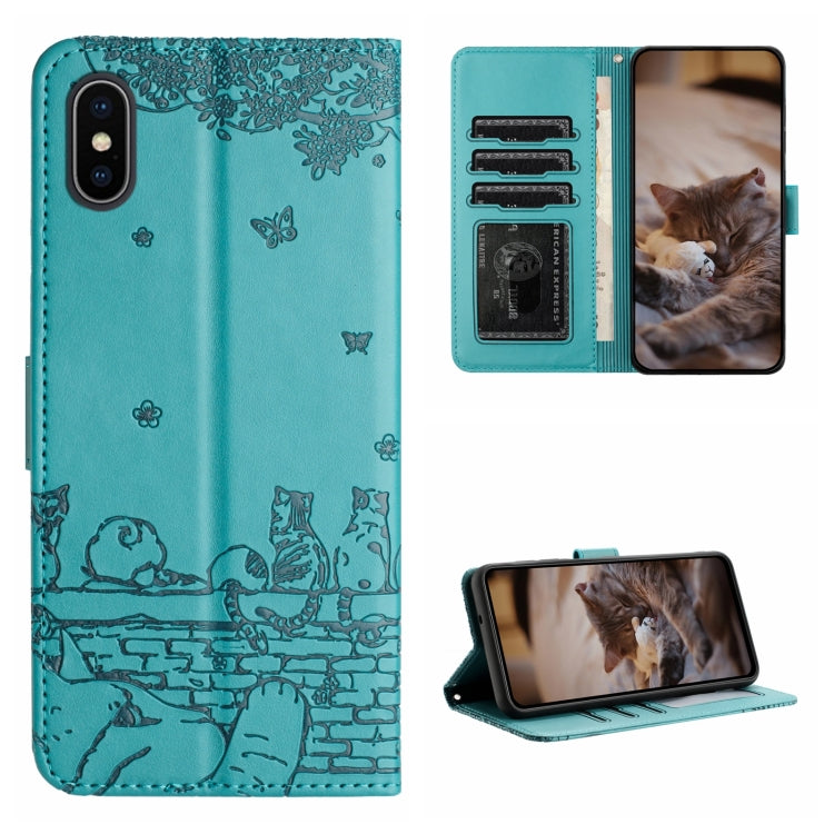 Cat Embossing Pattern Leather Phone Case with Lanyard
