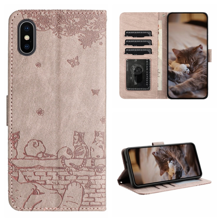 Cat Embossing Pattern Leather Phone Case with Lanyard