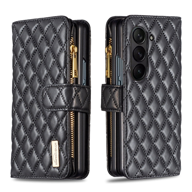 Diamond Lattice Zipper Wallet Leather Flip Phone Case, For Galaxy Z Fold8 5G, For Galaxy Z Fold8 Ultra 5G, For Samsung Galaxy Z Fold7, For Samsung Galaxy Z Fold6, For Samsung Galaxy Z Fold5