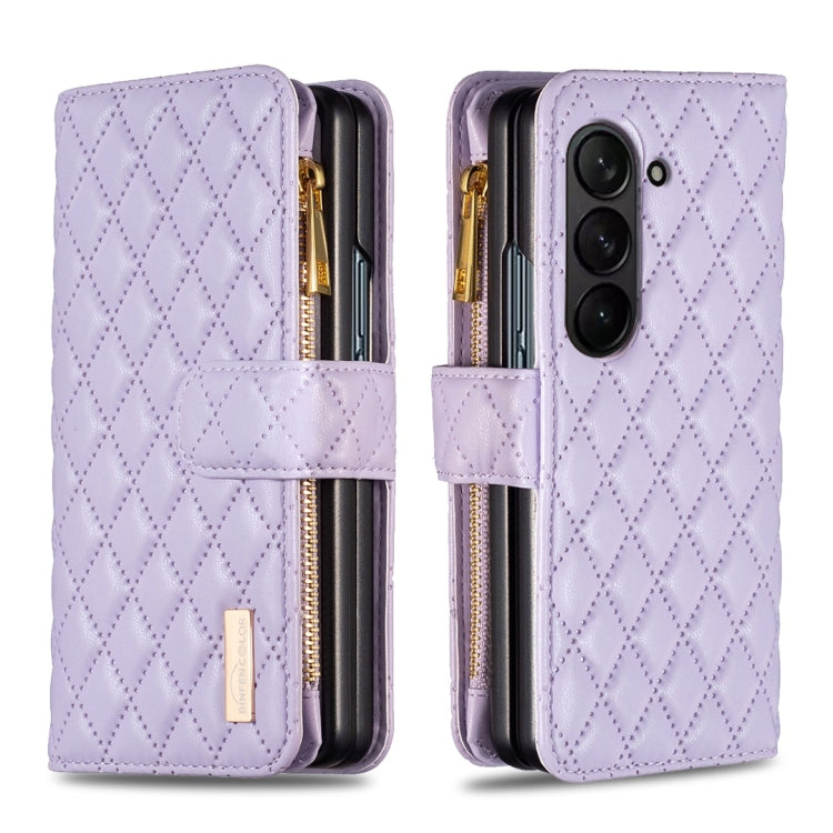 Diamond Lattice Zipper Wallet Leather Flip Phone Case, For Galaxy Z Fold8 5G, For Galaxy Z Fold8 Ultra 5G, For Samsung Galaxy Z Fold7, For Samsung Galaxy Z Fold6, For Samsung Galaxy Z Fold5