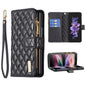 Diamond Lattice Zipper Wallet Leather Flip Phone Case, For Galaxy Z Fold8 5G, For Galaxy Z Fold8 Ultra 5G, For Samsung Galaxy Z Fold7, For Samsung Galaxy Z Fold6, For Samsung Galaxy Z Fold5