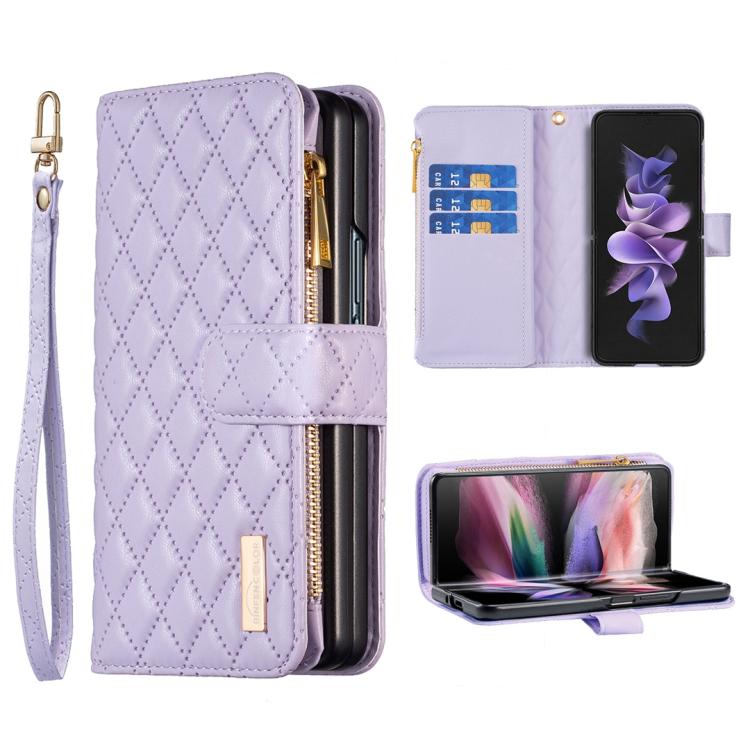 Diamond Lattice Zipper Wallet Leather Flip Phone Case, For Galaxy Z Fold8 5G, For Galaxy Z Fold8 Ultra 5G, For Samsung Galaxy Z Fold7, For Samsung Galaxy Z Fold6, For Samsung Galaxy Z Fold5