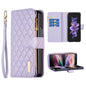 Diamond Lattice Zipper Wallet Leather Flip Phone Case, For Galaxy Z Fold8 5G, For Galaxy Z Fold8 Ultra 5G, For Samsung Galaxy Z Fold7, For Samsung Galaxy Z Fold6, For Samsung Galaxy Z Fold5