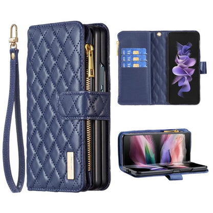 Diamond Lattice Zipper Wallet Leather Flip Phone Case, For Galaxy Z Fold8 5G, For Galaxy Z Fold8 Ultra 5G, For Samsung Galaxy Z Fold7, For Samsung Galaxy Z Fold6, For Samsung Galaxy Z Fold5