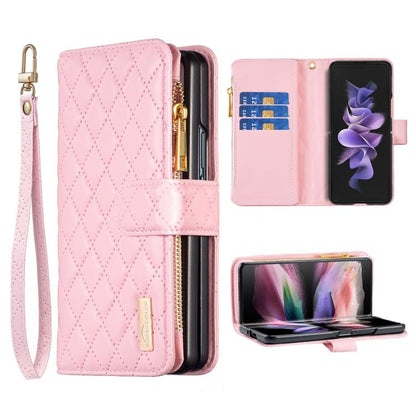 Diamond Lattice Zipper Wallet Leather Flip Phone Case, For Galaxy Z Fold8 5G, For Galaxy Z Fold8 Ultra 5G, For Samsung Galaxy Z Fold7, For Samsung Galaxy Z Fold6, For Samsung Galaxy Z Fold5