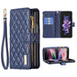Diamond Lattice Zipper Wallet Leather Flip Phone Case, For Galaxy Z Fold8 5G, For Galaxy Z Fold8 Ultra 5G, For Samsung Galaxy Z Fold7, For Samsung Galaxy Z Fold6, For Samsung Galaxy Z Fold5