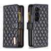 Diamond Lattice Zipper Wallet Leather Flip Phone Case, For Galaxy Z Fold8 5G, For Galaxy Z Fold8 Ultra 5G, For Samsung Galaxy Z Fold7, For Samsung Galaxy Z Fold6, For Samsung Galaxy Z Fold5