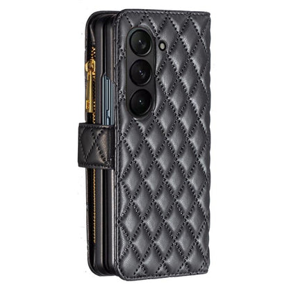 Diamond Lattice Zipper Wallet Leather Flip Phone Case, For Galaxy Z Fold8 5G, For Galaxy Z Fold8 Ultra 5G, For Samsung Galaxy Z Fold7, For Samsung Galaxy Z Fold6, For Samsung Galaxy Z Fold5