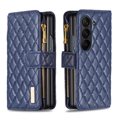 Diamond Lattice Zipper Wallet Leather Flip Phone Case, For Galaxy Z Fold8 5G, For Galaxy Z Fold8 Ultra 5G, For Samsung Galaxy Z Fold7, For Samsung Galaxy Z Fold6, For Samsung Galaxy Z Fold5