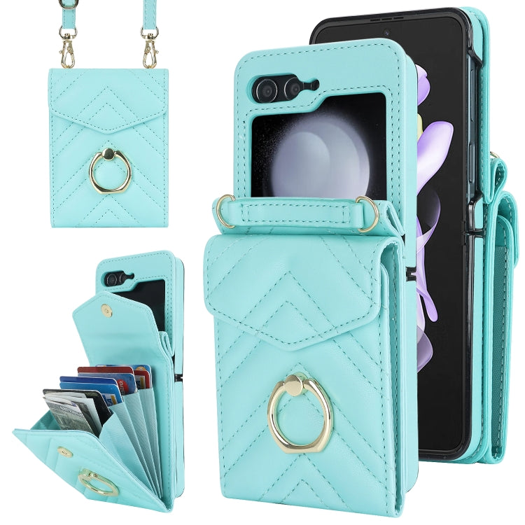V-shaped RFID Card Slot Phone Case with Ring Holder, For Samsung Galaxy Z Flip7 5G, For Samsung Galaxy Z Flip6 / Flip7 FE, For Samsung Galaxy Z Flip5