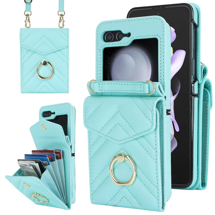 V-shaped RFID Card Slot Phone Case with Ring Holder, For Samsung Galaxy Z Flip7 5G, For Samsung Galaxy Z Flip6 / Flip7 FE, For Samsung Galaxy Z Flip5