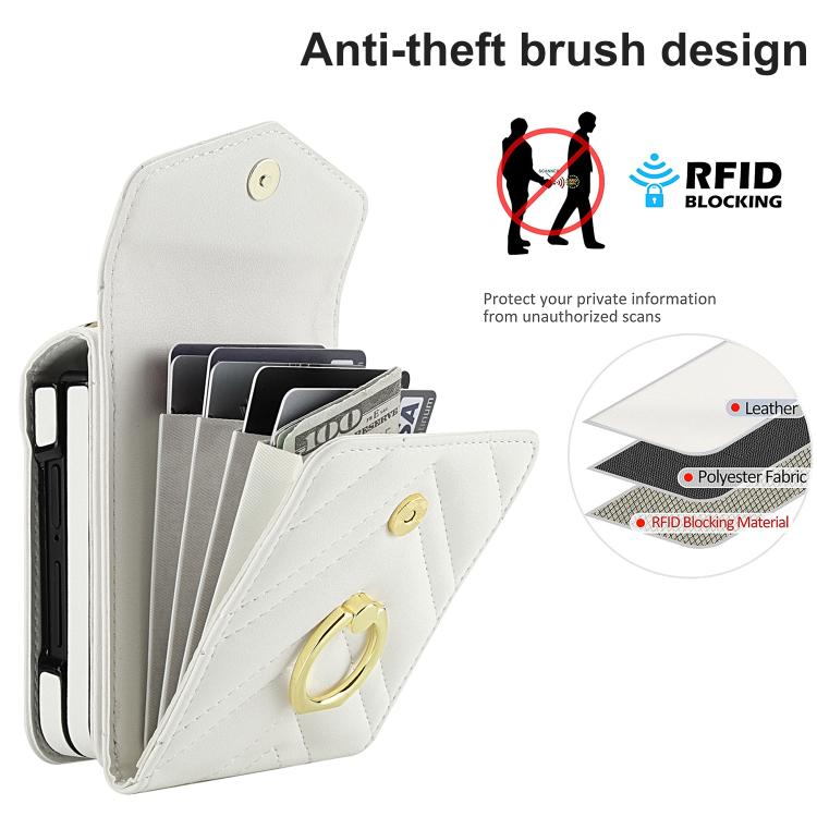 V-shaped RFID Card Slot Phone Case with Ring Holder, For Samsung Galaxy Z Flip7 5G, For Samsung Galaxy Z Flip6 / Flip7 FE, For Samsung Galaxy Z Flip5