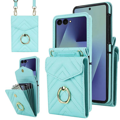 V-shaped RFID Card Slot Phone Case with Ring Holder, For Samsung Galaxy Z Flip7 5G, For Samsung Galaxy Z Flip6 / Flip7 FE, For Samsung Galaxy Z Flip5