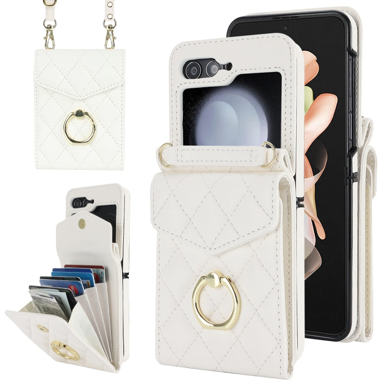 Diamond Lattice RFID Card Slot Phone Case with Ring Holder, For Samsung Galaxy Z Flip7 5G, For Samsung Galaxy Z Flip6 / Flip7 FE, For Samsung Galaxy Z Flip5