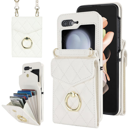 Diamond Lattice RFID Card Slot Phone Case with Ring Holder, For Samsung Galaxy Z Flip7 5G, For Samsung Galaxy Z Flip6 / Flip7 FE, For Samsung Galaxy Z Flip5