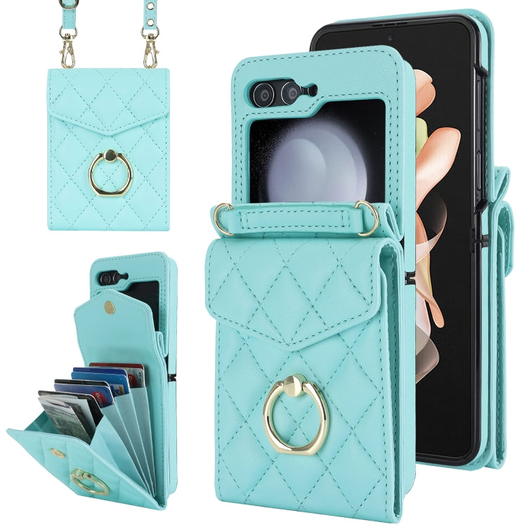 Diamond Lattice RFID Card Slot Phone Case with Ring Holder, For Samsung Galaxy Z Flip7 5G, For Samsung Galaxy Z Flip6 / Flip7 FE, For Samsung Galaxy Z Flip5